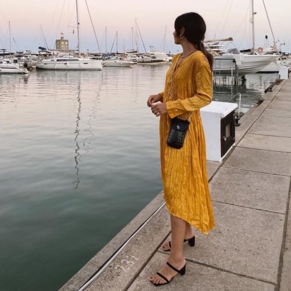 “set” Zara Mustard Wrinkle Look Dress /Pants NWT - Picture 14 of 16